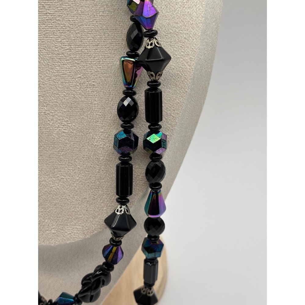 VTG Judy-Lee Signed Black Glass AB Necklace Faceted Crystal Beads Collector - Picture 12 of 12
